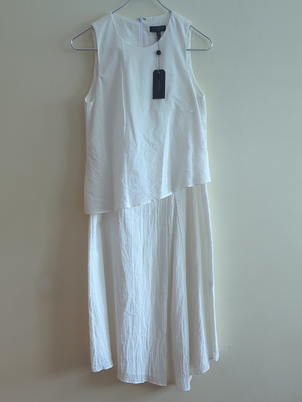 NWT rag & bone Asymmetrical Sleeveless Cream White Midi Cotton Dress Sz S